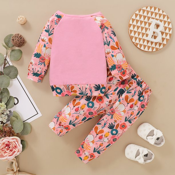 Baby Girls Bow Tie Splice Long Sleeve Top And Pant Outfit Set